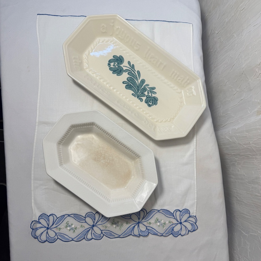 Pfaltzgraff Nikko Serving Set OS Cream Blue Yorktowne Tray and Octagon Bowl - Picture 2 of 13